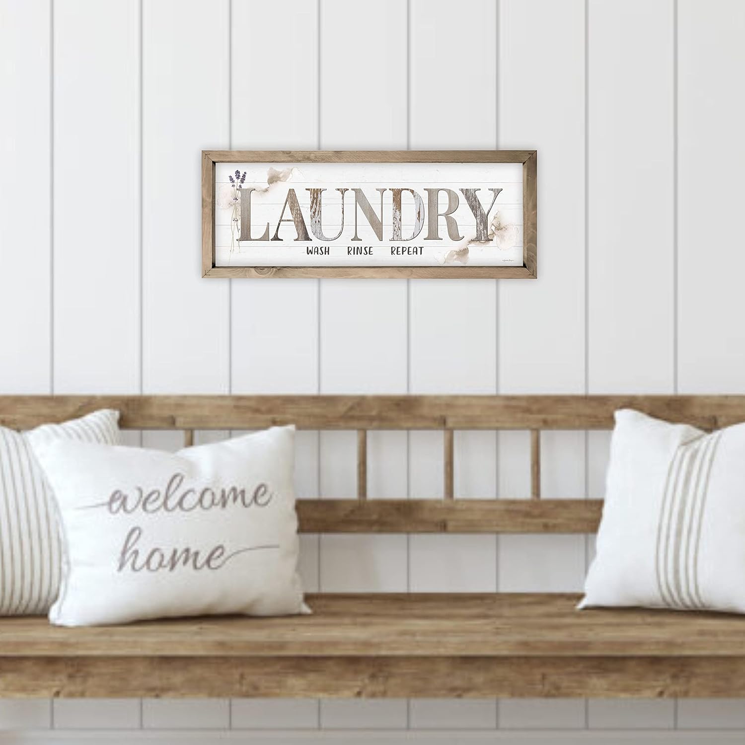 Laundry Wash Rinse Repeat Rustic Wood Wall Sign With Frame 8x24