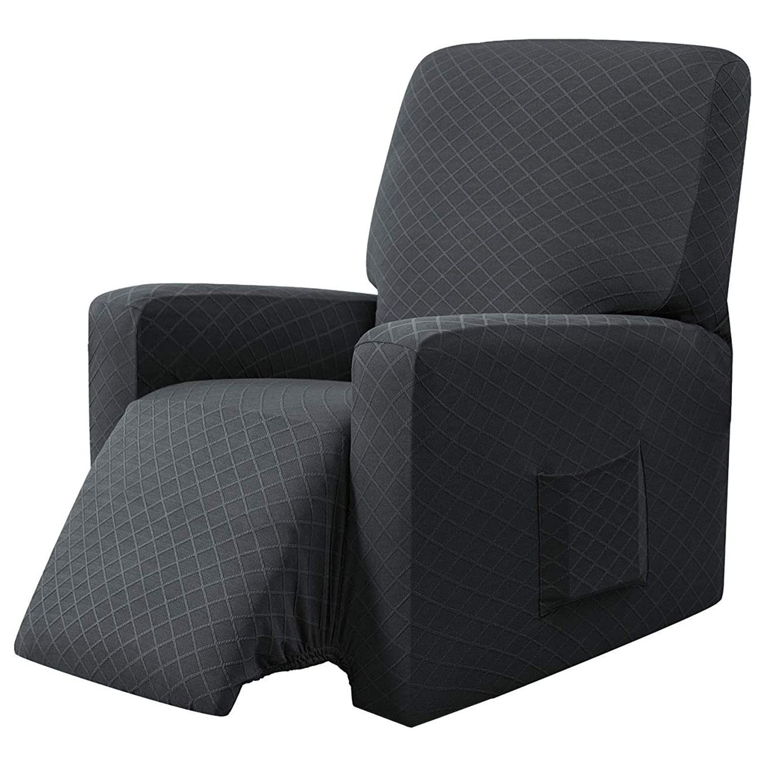 YOPOIY Stretch Sesselhusse, 1 Stück Relaxsessel bezug rutschfest Luxus Ruhesessel bezüge Waschbar Elasthan Sesselbezug mit Tasche -dunkelgrau-Einheitsgröße