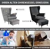 Alishomtll 3 részes szövet fotel huzat ottománnal sötétszürke rugalmas karfás 5