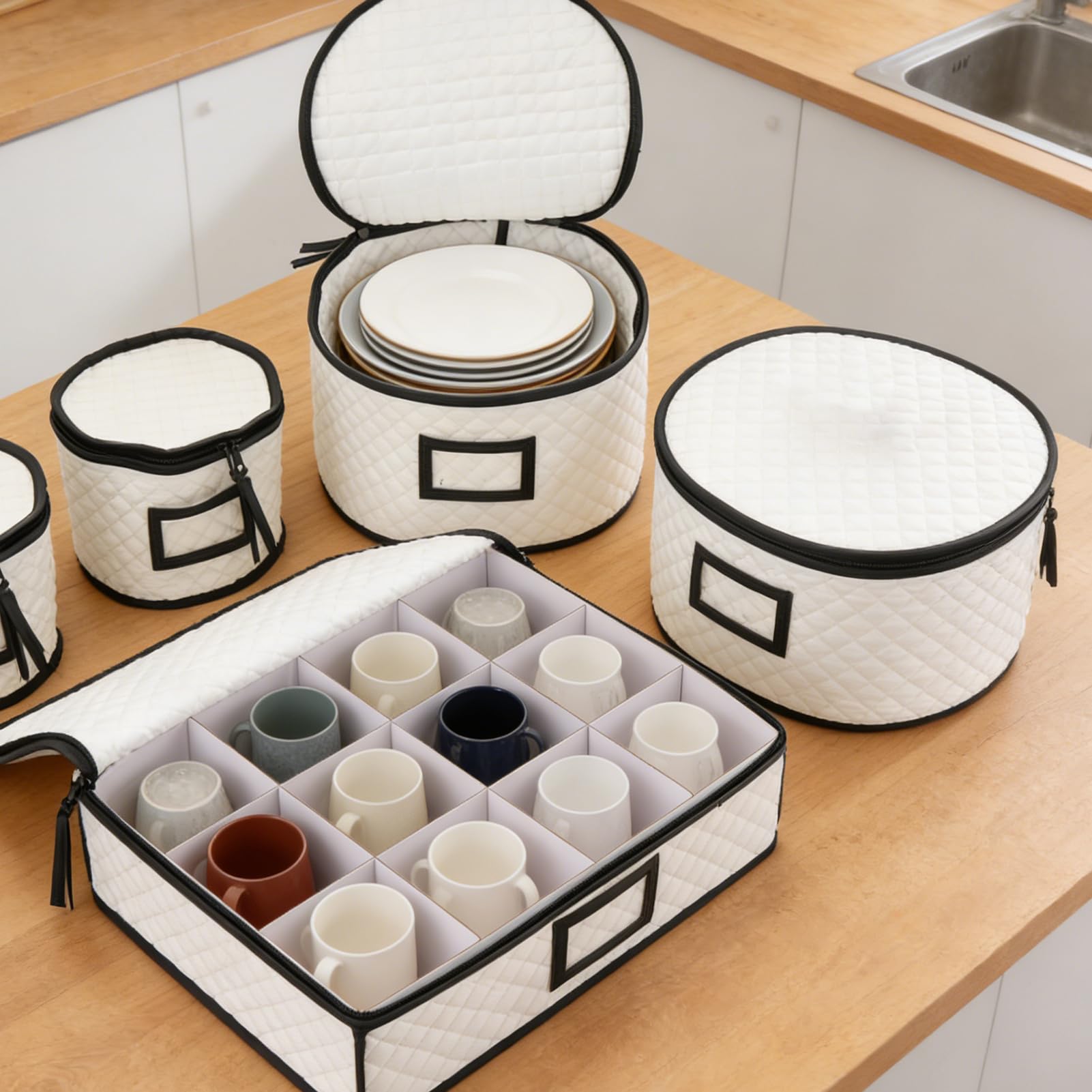 5PCS Cena Piatto Scatola di Immagazzinaggio Panno Oxford Trapuntato Piatto Contenitore Dinnerware Piatto Organizzatore Portatile Cina Contenitore di Stoccaggio per Piastre Tazze Vetreria Tras