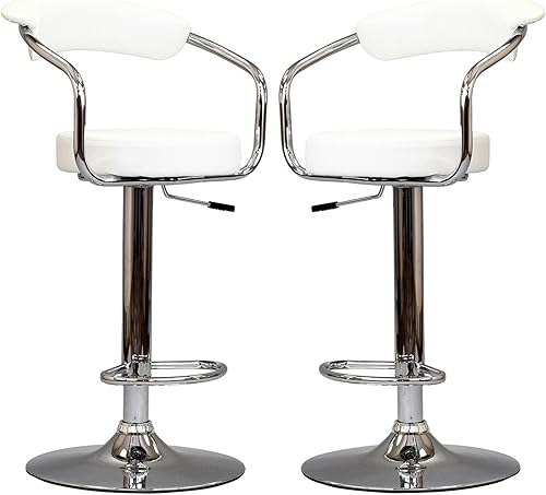 Modway Diner - Taburetes de bar giratorios ajustables tapizados de piel sintética vintage, color blanco