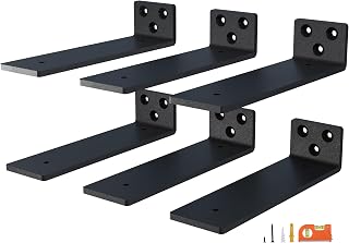 NEODROP 6-Pack 4 Inch Floating Shelf Brackets, Heavy Duty Hidden Shelves Bracket for Kitchen, Nursery, Black Powder Coated Steel