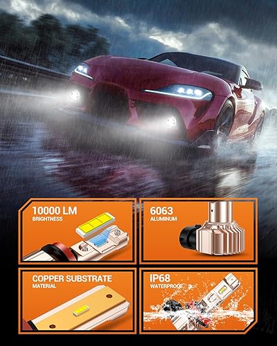 Vista 96 de SEALIGHT Bombillas LED antiniebla H11 H16 H8 o DRL, 14000 lúmenes, 6500 K, blanco frío, 600% de brillo, chips LED CSP H8 H11, luces antiniebla