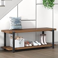 FOLUBAN 47" Rustic Walnut Entryway Bench with Shoe Storage - Industrial Wood Metal End of Bed Bench for Hallway, Bedroom, Living Room