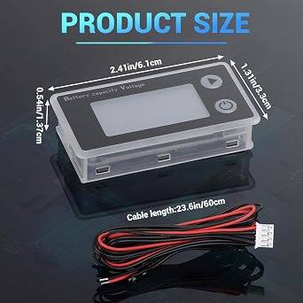 DROK 48v Golf Cart Battery Meter, 10-100v Digital Volt Meter Battery Capacity Tester Temperature Gauge, Black, 60cm Cable