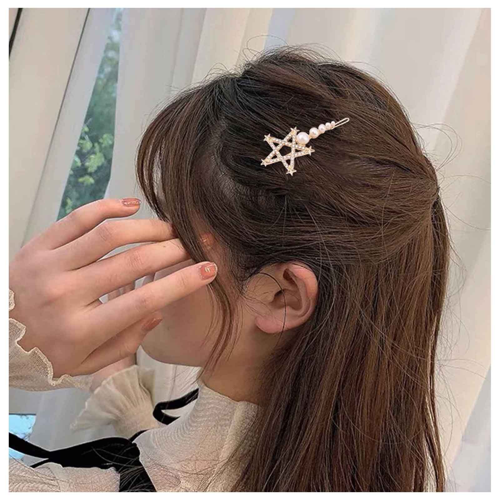 W WEILIRIAN Crystal Star Hair Clip for Woman Vintage Pearl Star Hair Pins Gold Star Hair Barrettes Celestial Star Decorative Hairpin Paved Cz Star Headwear Barrette Vintage Star Hair Accessories for Teen Girls Gifts (Star)