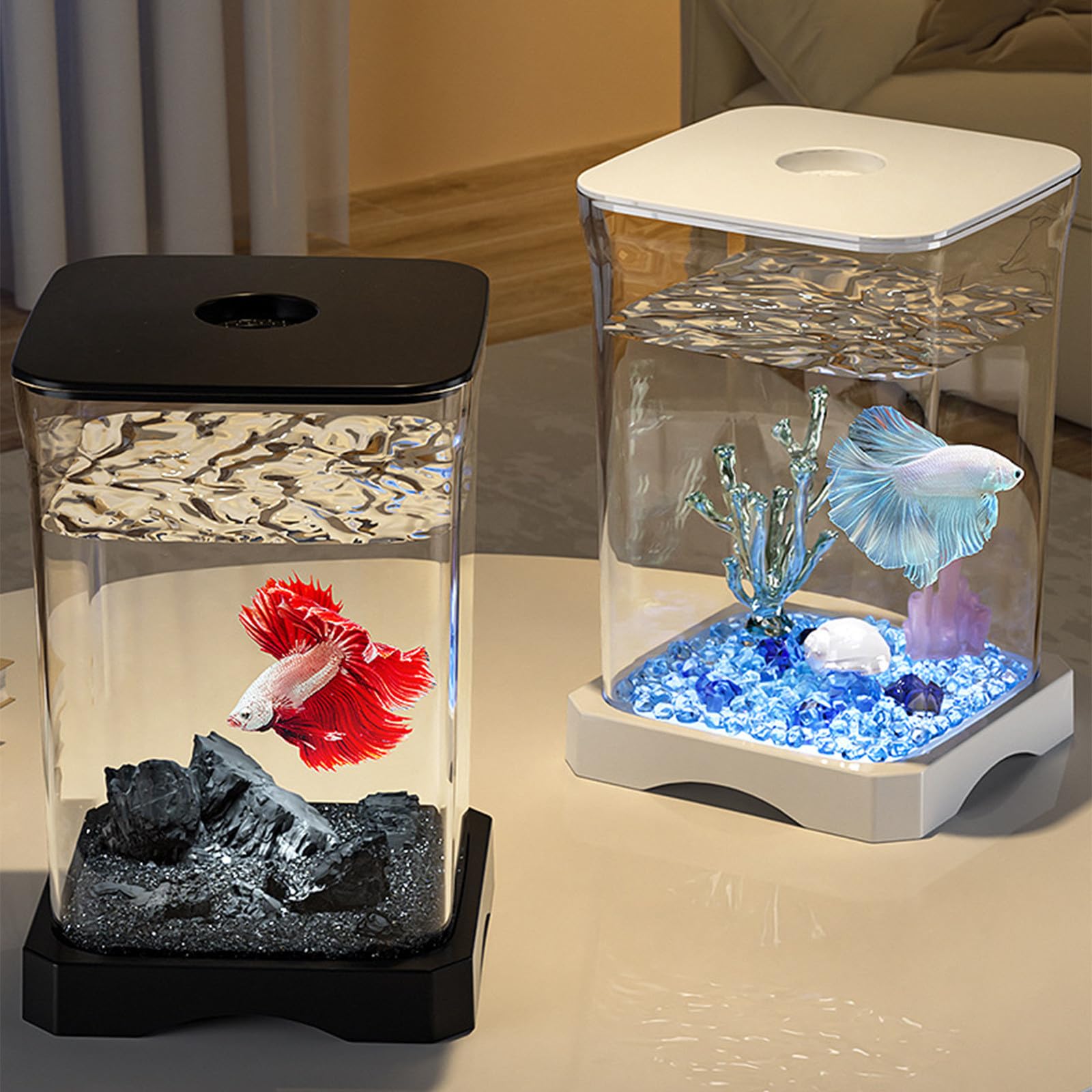 Self-Cleaning Aquarium Kit - 7 Gallon Beginner Fish Tank with LED Light, Whisper Filter & Water Pump - Perfect for Betta Fish & Desktop Decor
