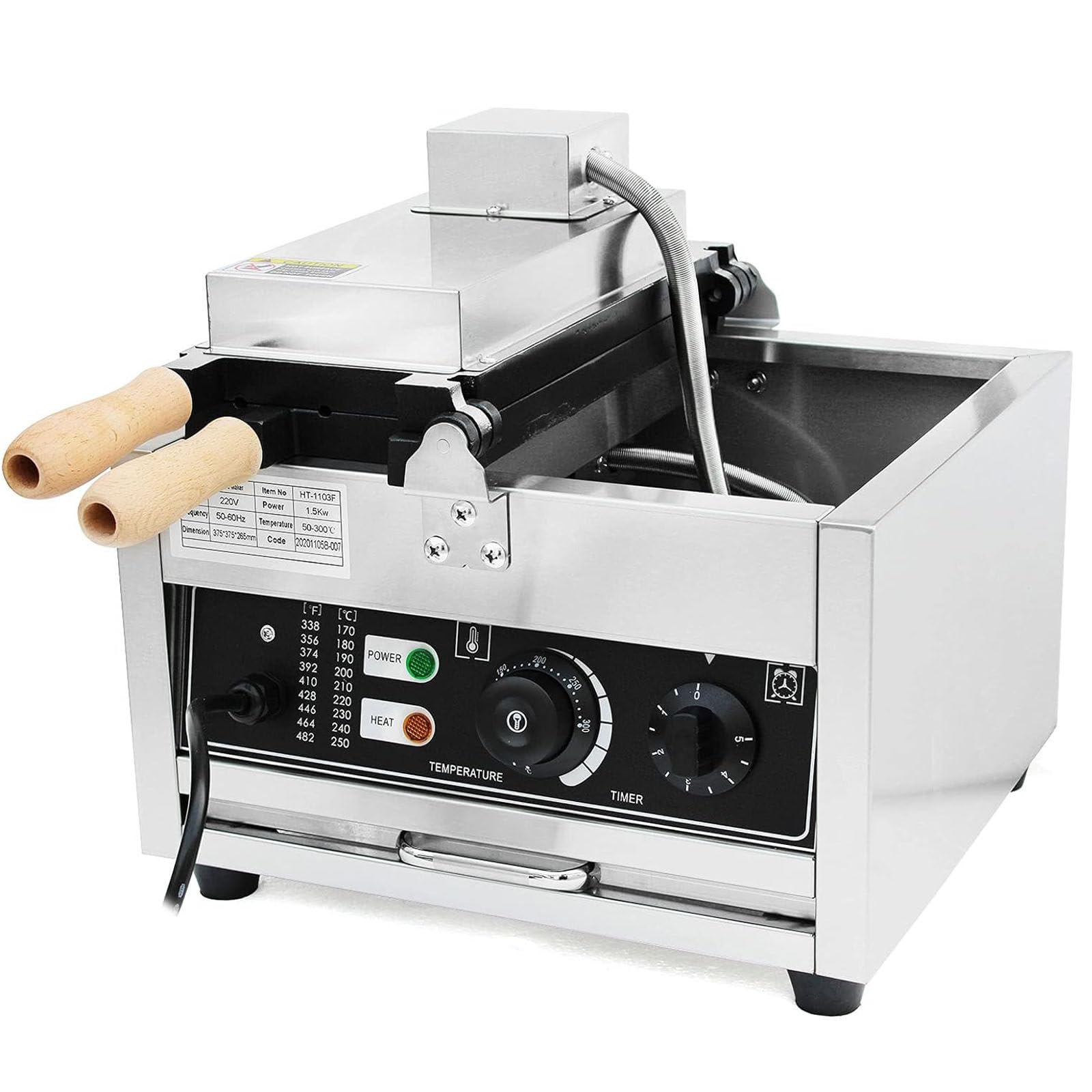 Gofrownica Ze Stali Nierdzewnej, Gofrownica Z Powłoką Nieprzywierającą, Z Rurą Grzejną W Kształcie Litery U O Mocy 1500 W Oraz Falistą Rurką Ochronną Ze Stali Nierdzewnej