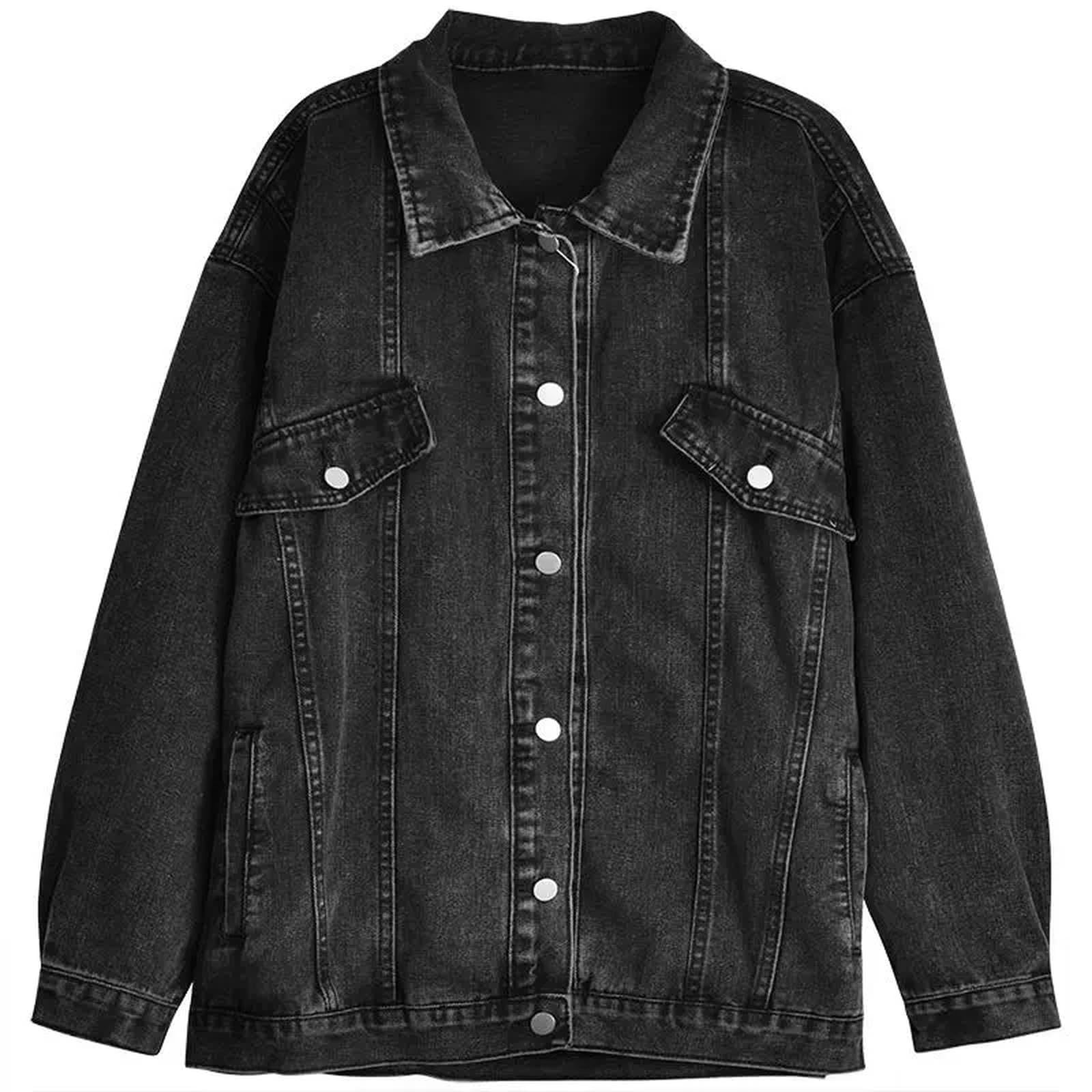 Giacca Uomo Giacca di Jeans Oversize da Donna A Manica Lunga Abbottonata Giunta Jean