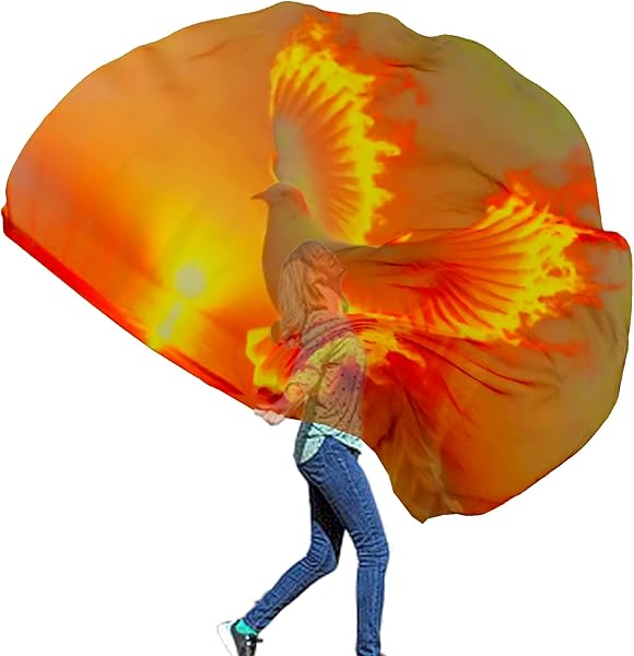 Wuchieal Porphetic Praise Dance Worship Flex Flag, radius 74" semicircle Burning Dove Dance Ministry Streamer (LHG#RED-YELLOW)