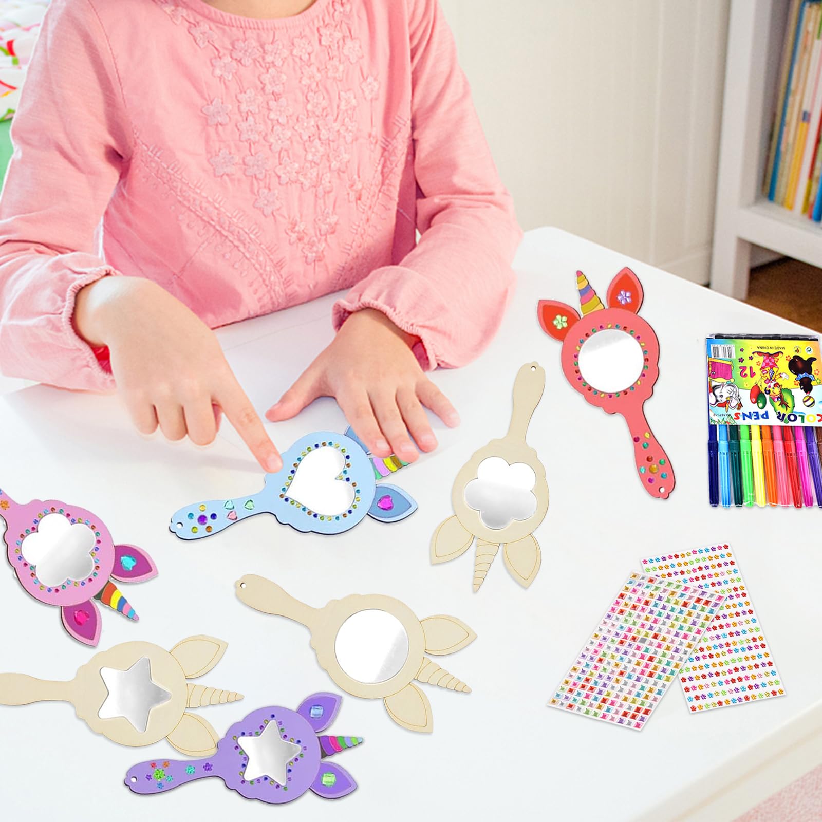 Qunkun Lot de 12 miroirs licorne en bois - Kit de bricolage pour anniversaire d'enfant - Miroir en bois à peindre - Kit de bricolage pour la peinture des enfants et les Qunkun Lot de 12 miroirs licorne en bois - Kit de bricolage pour anniversaire d'enfant - Miroir en bois à peindre - Kit de bricolage pour la peinture des enfants et les