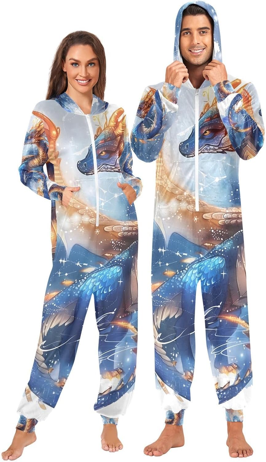 Dragon Fire Water Unisex Adult Onesie Pajamas Comfy One Piece Costume Jumpsuits Novelty Sleepwear Homewear for Men Women