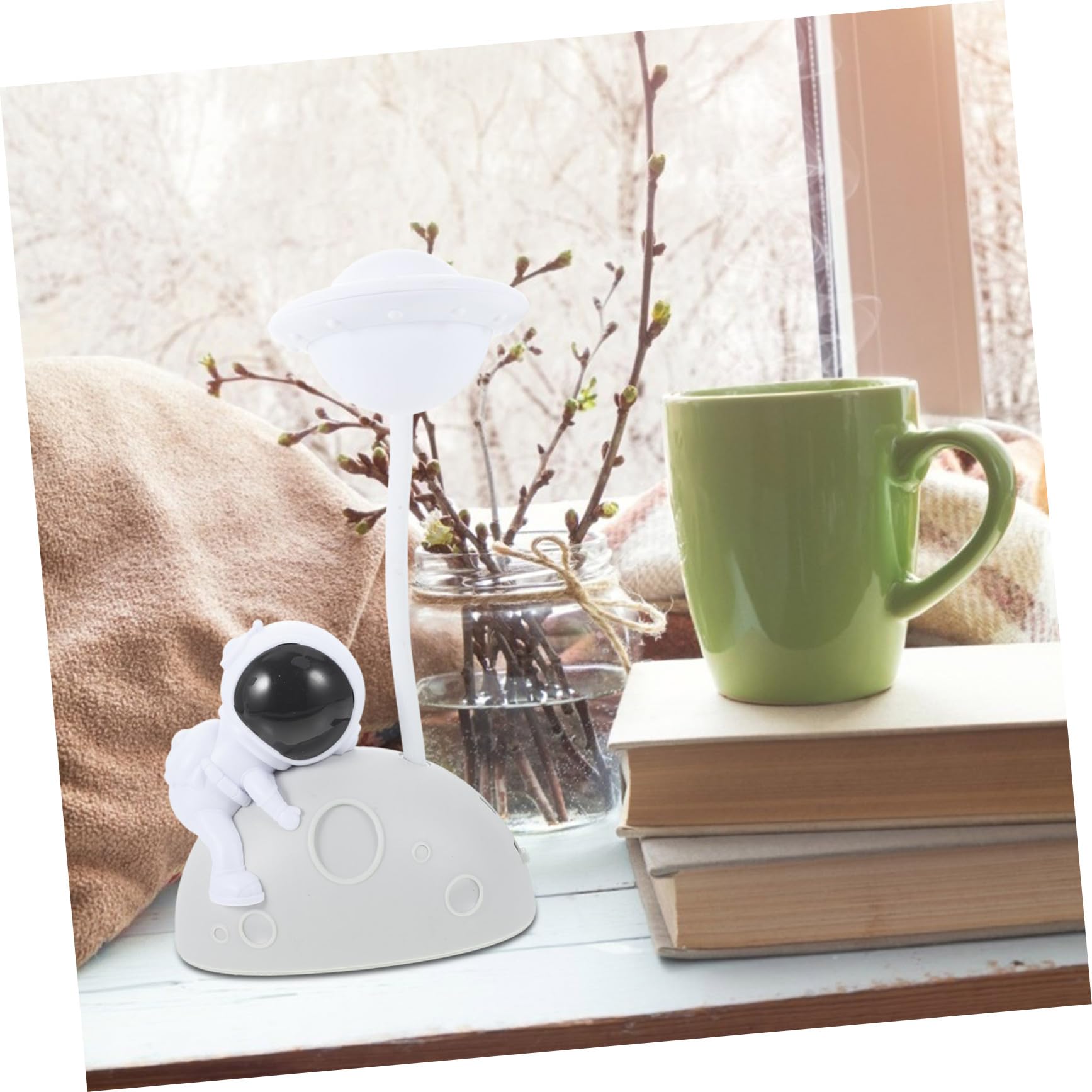 Lámpara de Noche Astronauta USB en Plástico Blanco, Luz LED Suave y Cómoda para Niños, Adecuado para Escenas Nocturnas y Fiestas, Pack de 2 Unidades