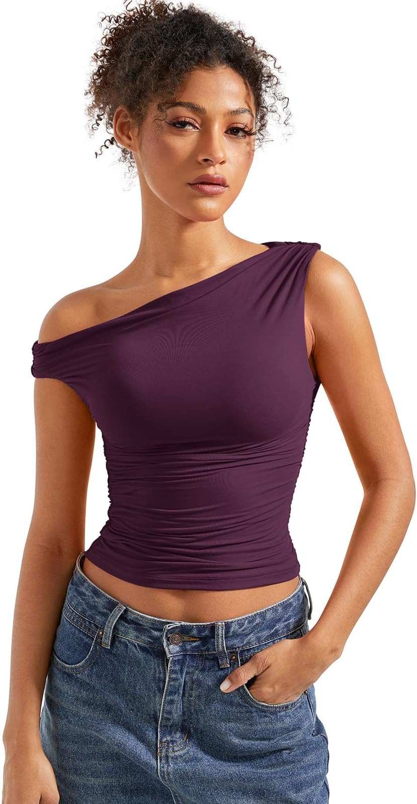 Women Off Shoulder Tops Sleeveless Shirts Y2K Trendy Vest Going Out Crop Tank Top