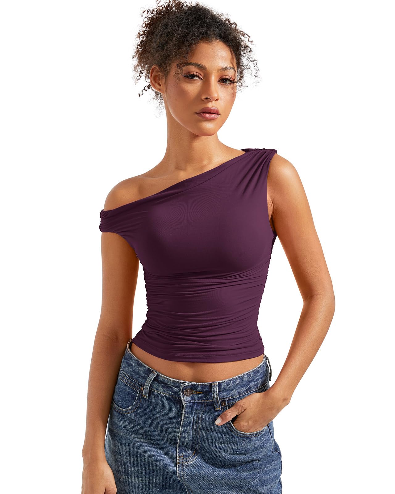 SUUKSESSWomen Off Shoulder Tops Sleeveless Shirts Y2K Going Out Crop Tank Top