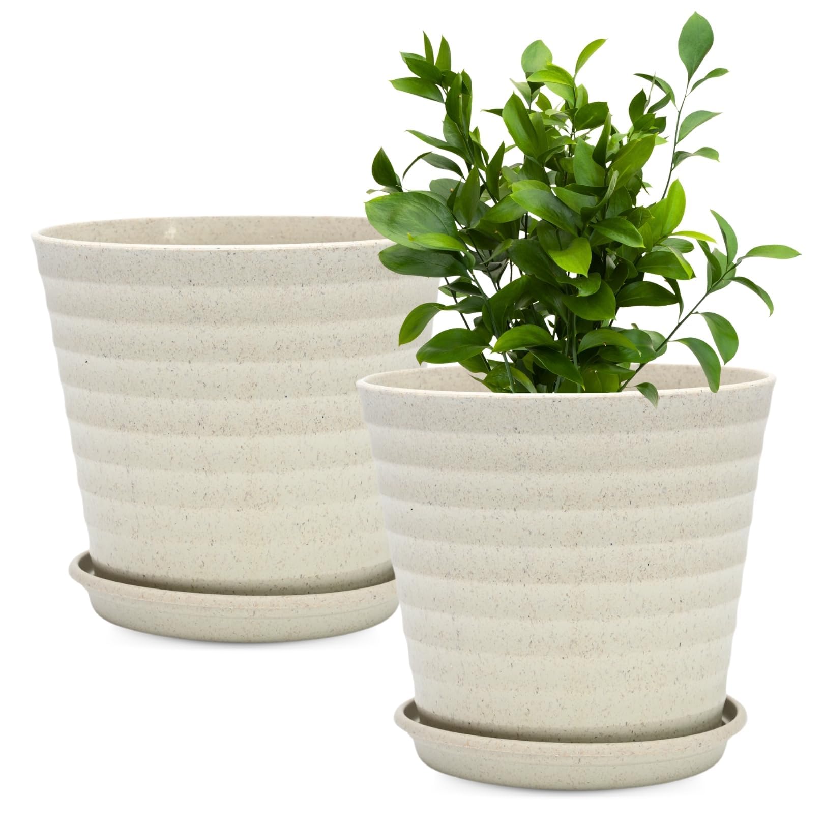Eha Set of 2 Earth-Friendly Linea 7.5" Pots for Plants | Bamboo Based Plant Pots | UV Protected | Flower Pot for Indoor, Home Decor, Outdoor, Balcony & Garden | Sand Castle-image-27
