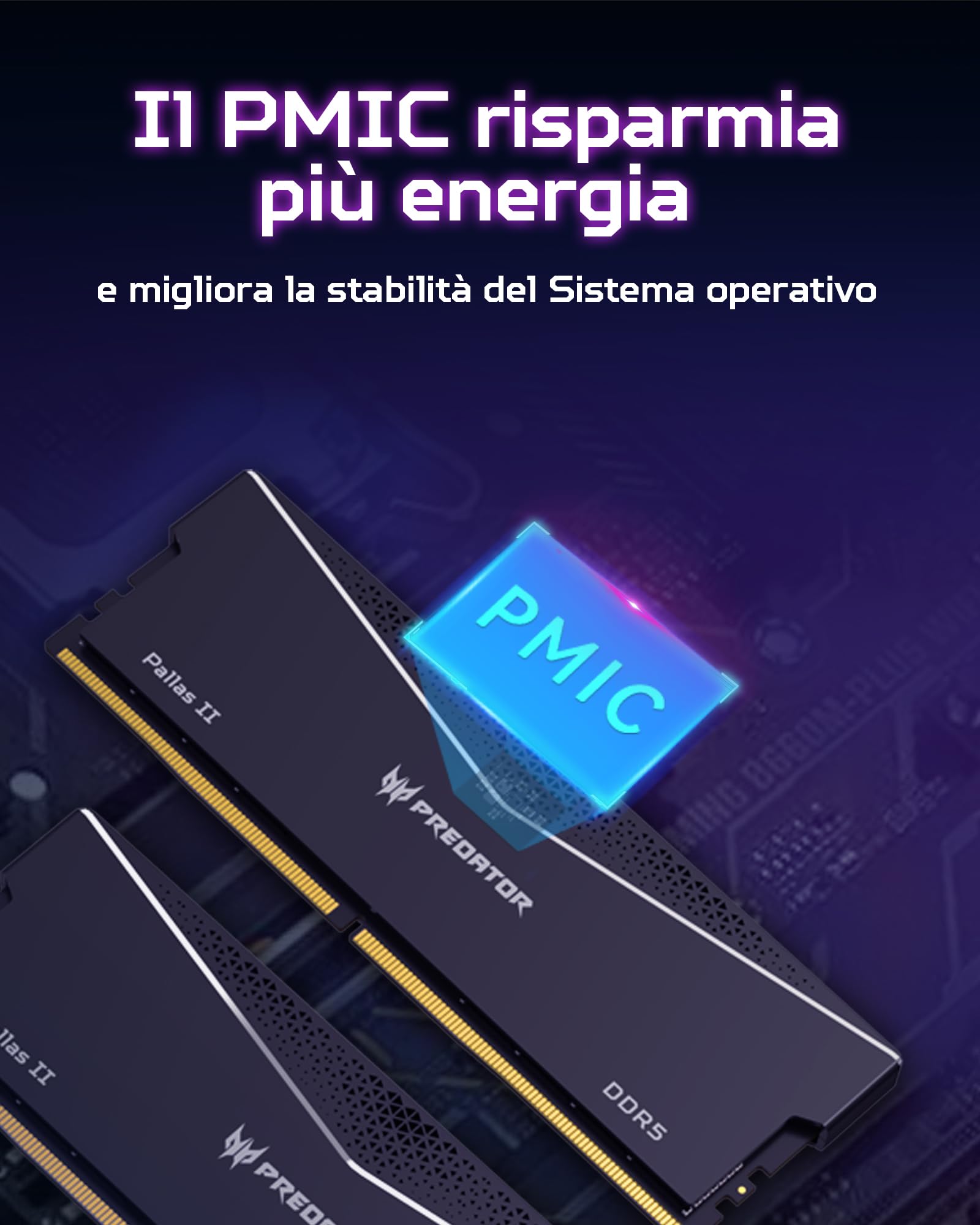 Acer Predator Pallas II DDR5 RAM 32GB (16GBx2) 6000MHz CL36 - Intel XMP 3.0 & AMD Expo - Memoria per computer gaming (Nero)
