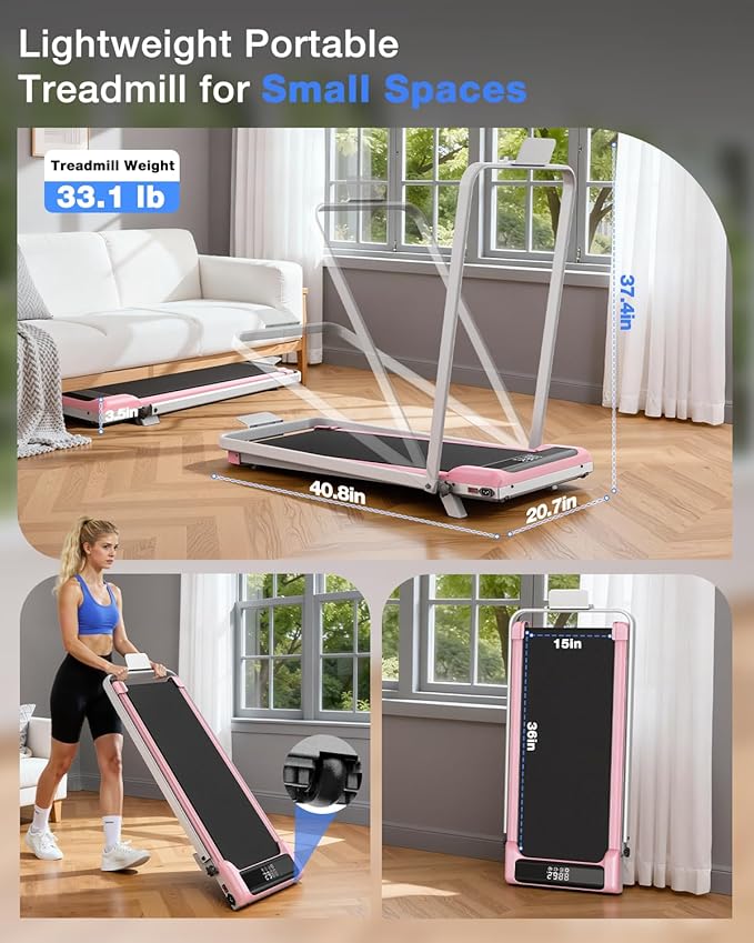 Caminadora Eléctrica Plegable 3.5HP con Inclinación Rosa miniatura 9