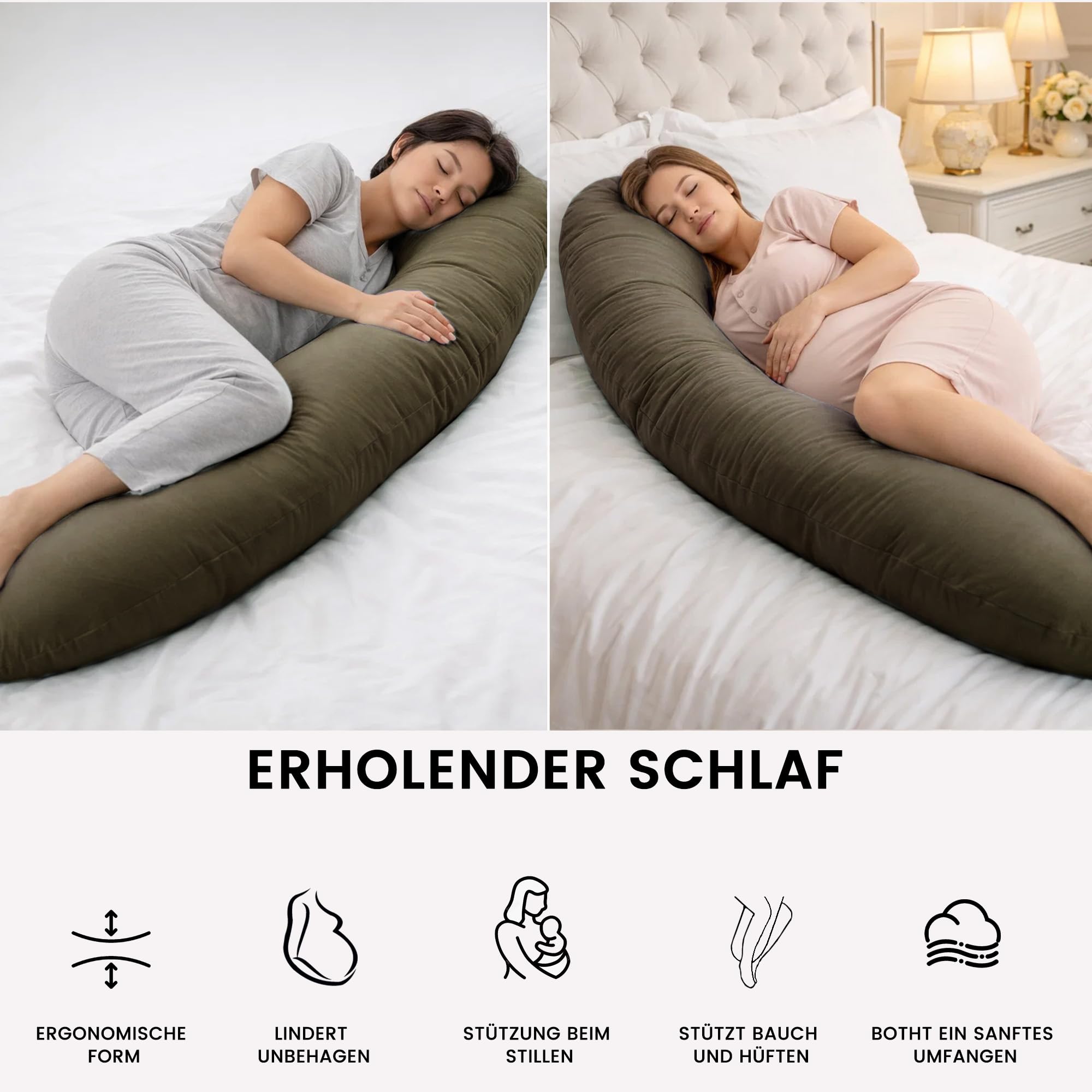 CALIYO Cojín de lactancia XXL 190 × 32 cm, almohada para dormir de lado y almohada de embarazo, cojín de lactancia para adultos, cojín de lactancia con relleno y funda extraíble lavable a máquina