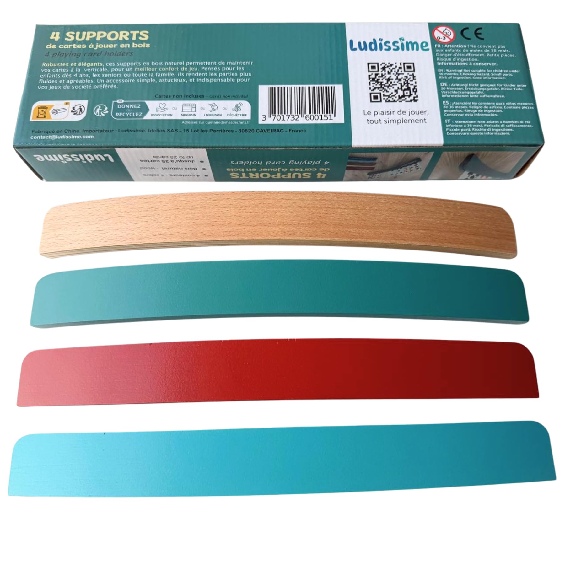 Porte cartes à jouer en bois 34 cm Lot de 4 - Accessoire belote tarot mains libres