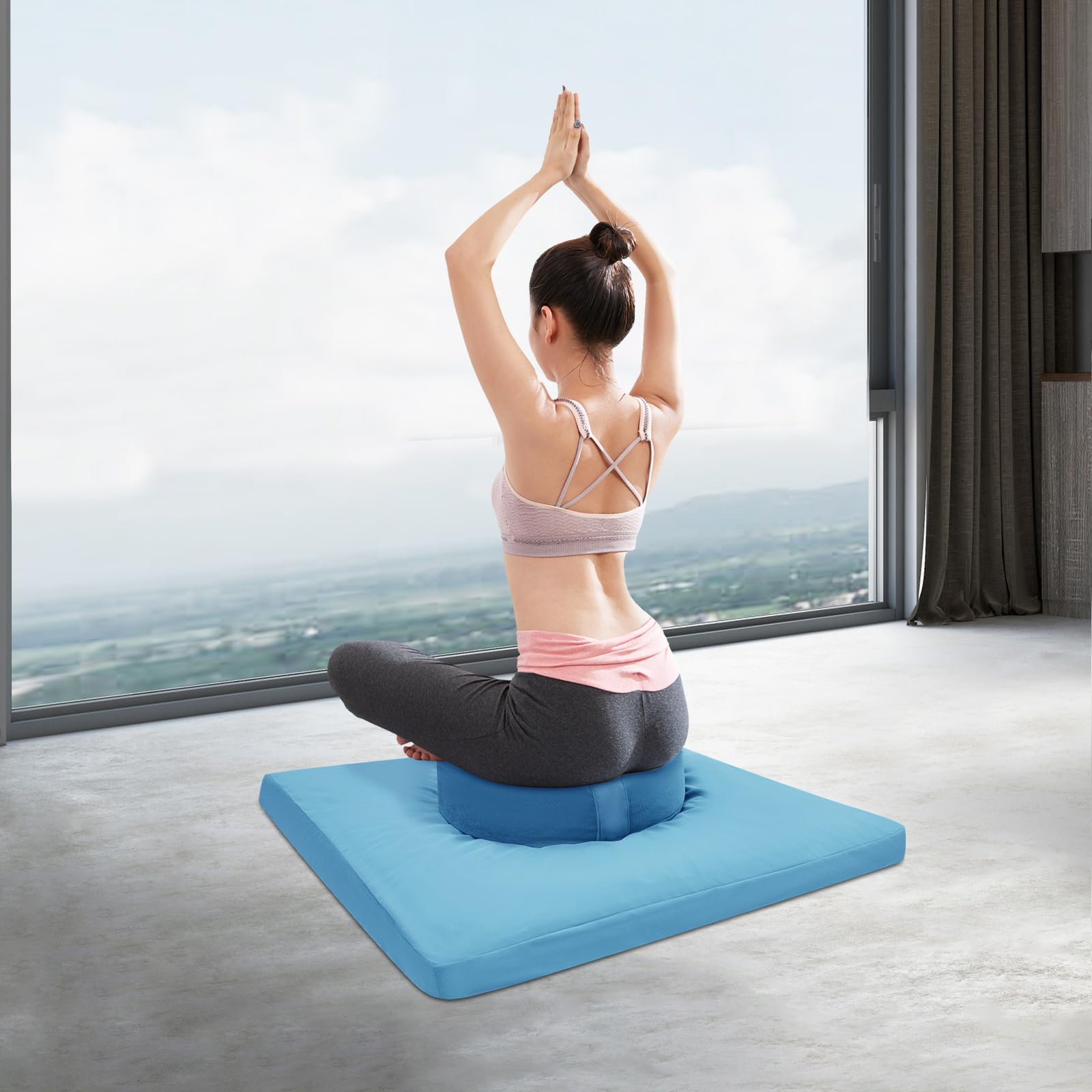 WooDerson Set di cuscini da meditazione, set di cuscini da meditazione, quadrati, con cuscino rotondo, moderni, per camera da letto, soggiorno, sala yoga