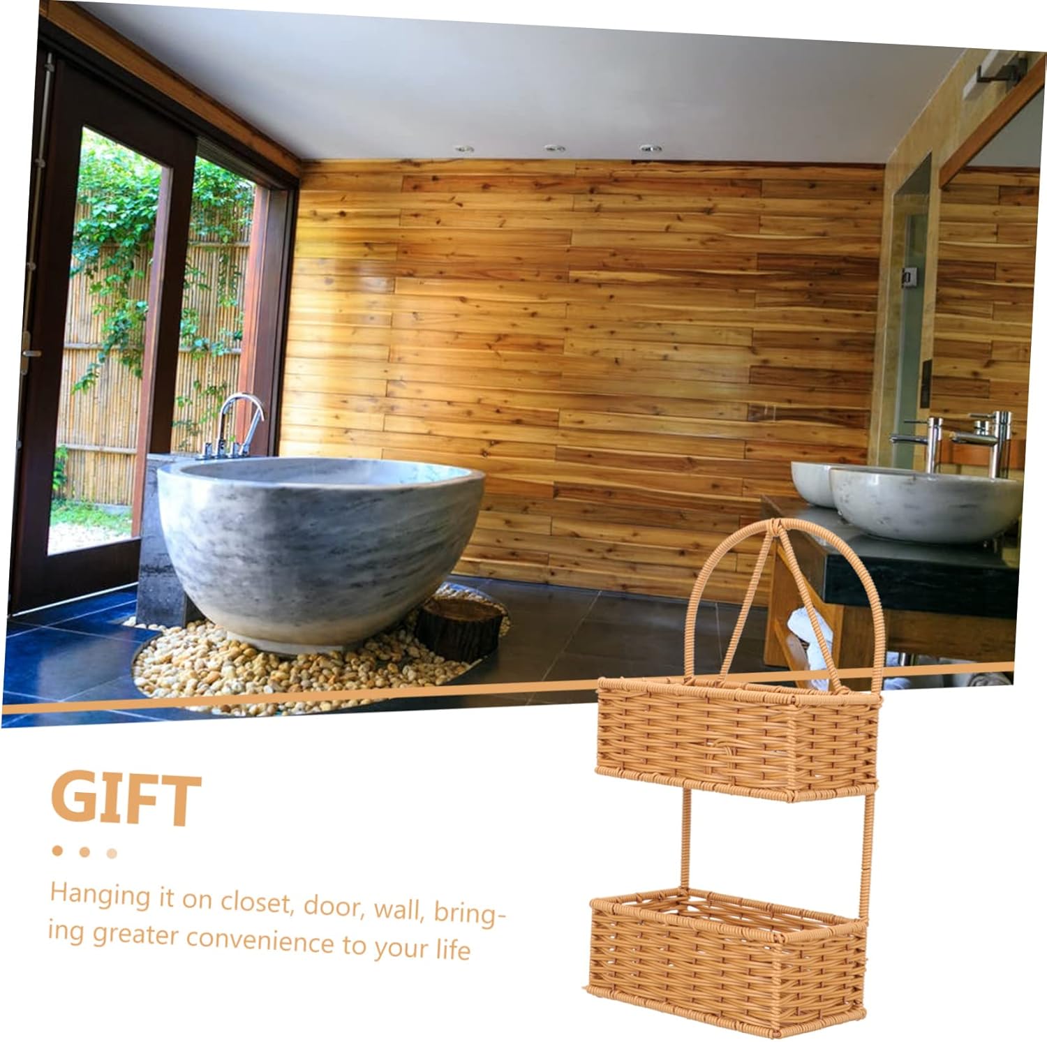 BESTYASH Hanging Wall Basket Woven Storage Bin Plastic Material Nordic Style Kitchen Organizer for Utensils and Bathroom Square Brown Holder for Doors Bedrooms Living Rooms and Entrances