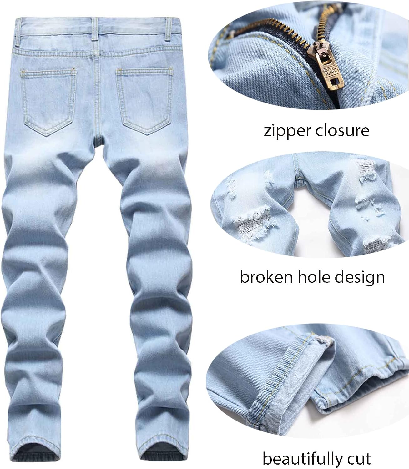 AOWKULAE Boy's Skinny Fit Ripped Destroyed Distressed Stretch Slim Jeans Pants - Image 8