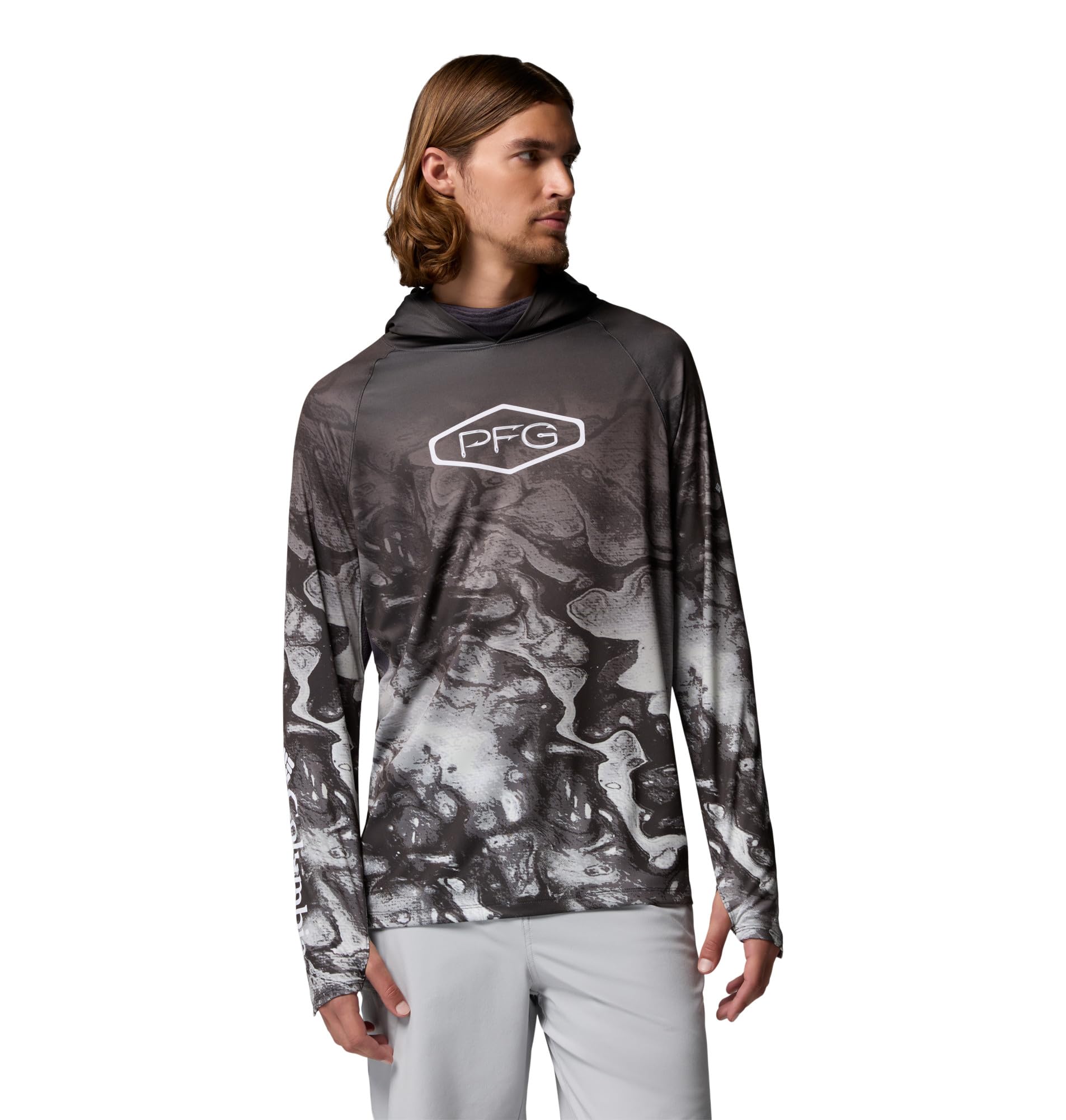 Columbia mens Pfg Super Terminal Tackle Vent Hoodie, Shark Aerials Fade, M