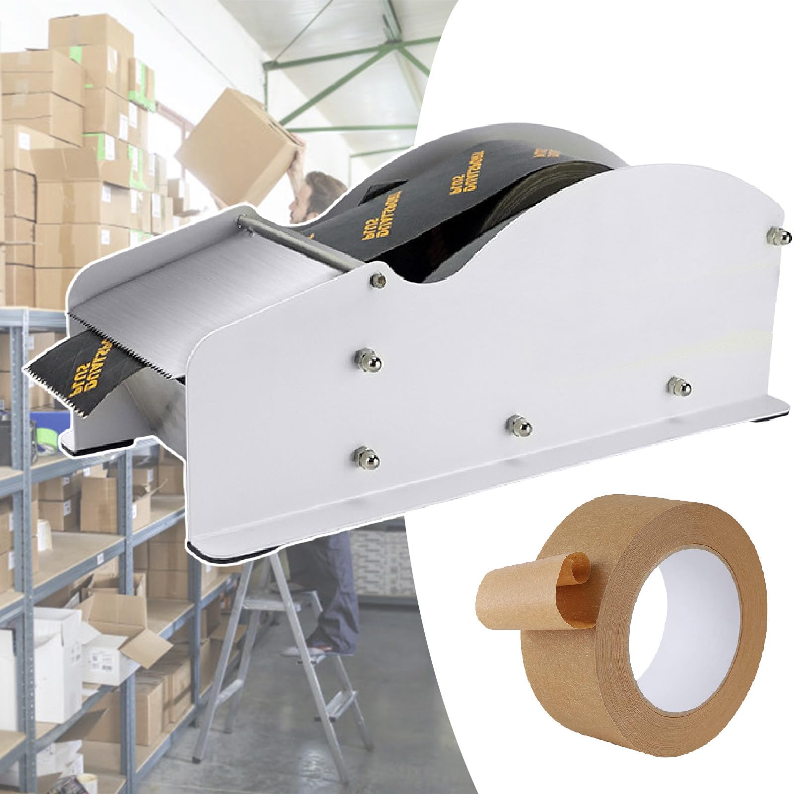 Distributore Di Nastro Adesivo Da Tavolo Attivato Dall'Acqua Con Nastro Adesivo Gommato In Carta Kraft Rinforzata Da 3,54 Pollici X 492 Piedi Ecologico Per Sigillare Le Forniture Per Ufficio