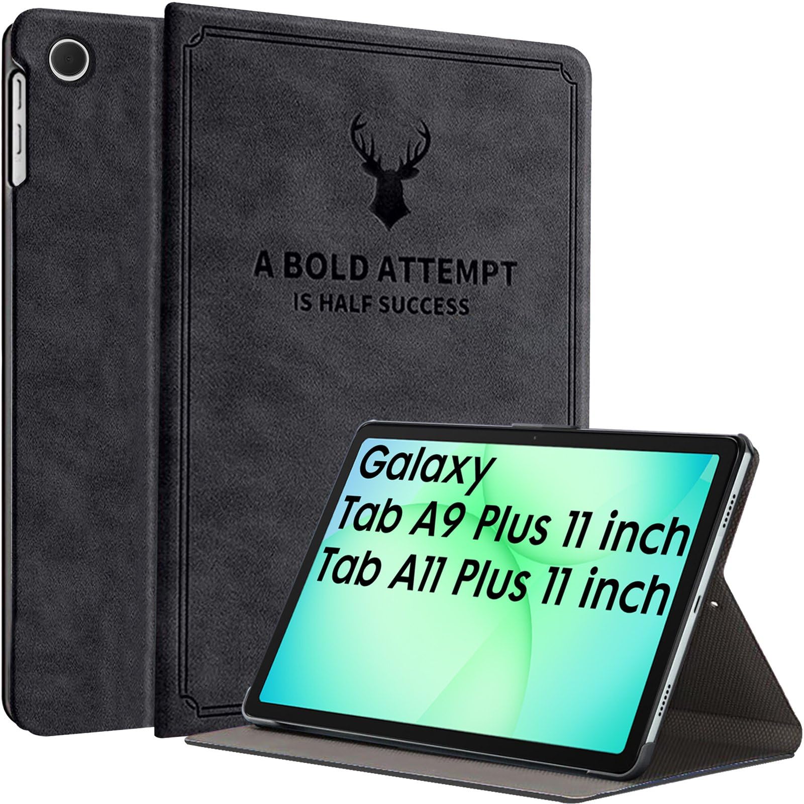 for Samsung Galaxy Tab A11 Plus / A9 Plus 11 inch Cover Case, Deer Flip Cover Case for Samsung Tab A11+ Cover / A9+ Tablet Cover [Auto Sleep Wake Support] - Black
