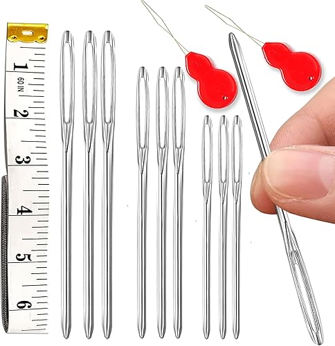Miniatura 7 de Pikdmin Kit de 11 agujas de coser grandes de acero inoxidable, agujas romas de ojo grande y agujas de tapiz dobladas para tapiz, lana de coser