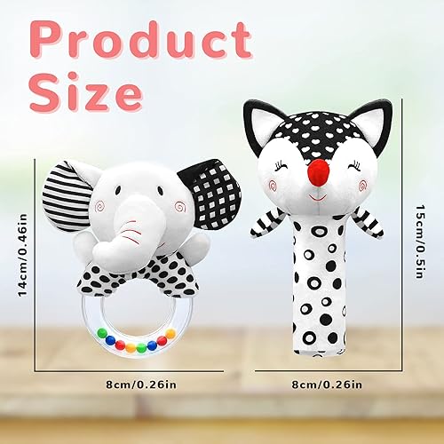 Miniatura 9 de XIXILAND Juguetes de asiento de coche en blanco y negro y sonajeros de bebé de alto contraste de 0 a 6 meses, juguetes para recién nacidos, juguetes