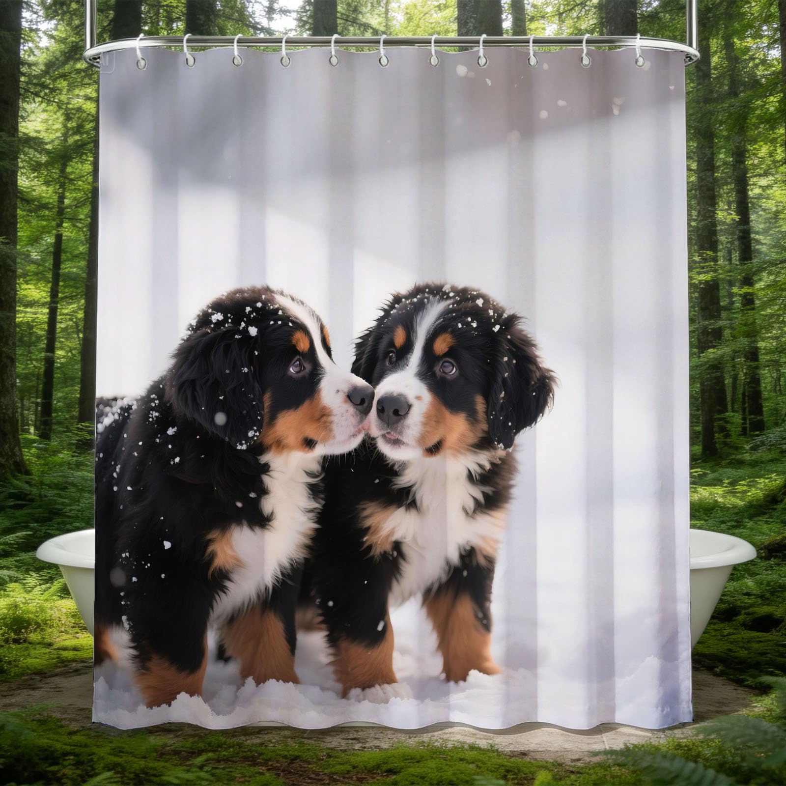 Hongduo 3D Snowy Puppy Shower Curtain for Stalls Bathtubs Snow Ground Bathroom Decor Shower Curtain Set Polyester Fabric Waterproof 200x200cm/79X79 Inch with Hooks
