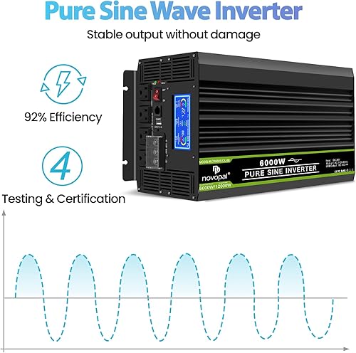 Miniatura 62 de Novopal Inversor de corriente de onda sinusoidal pura de 1000 W, convertidor de corriente de 12 V CC a 110 V/120 V CA, 4 salidas de CA, inversor
