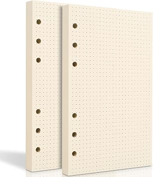 2 Packs A6 Dot Grid Paper, 6 Hole Punched,A6 Dotted Refill Paper for Planner/Binders/Organizer, 6.7x4.2 Inch,80 Sheets,Beige,100GSM