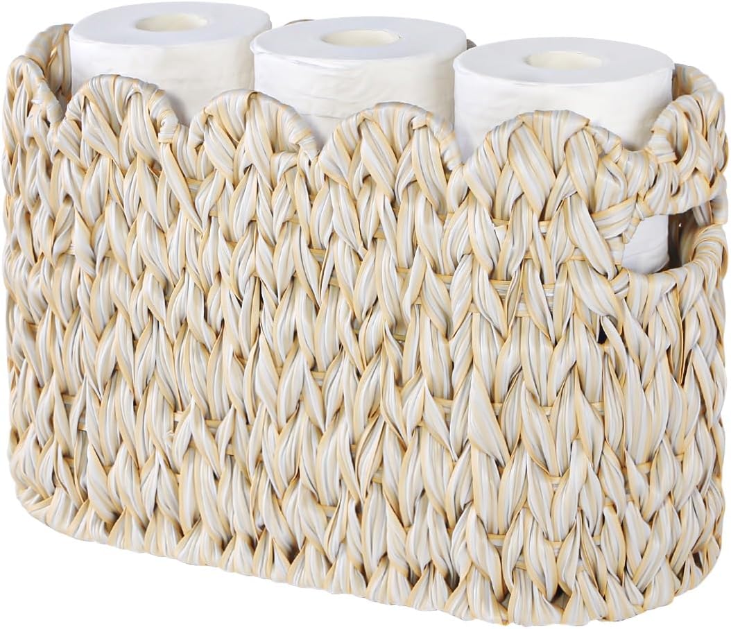 Toilet Paper Storage Basket, Scalloped Bathroom Organizer Baskets
