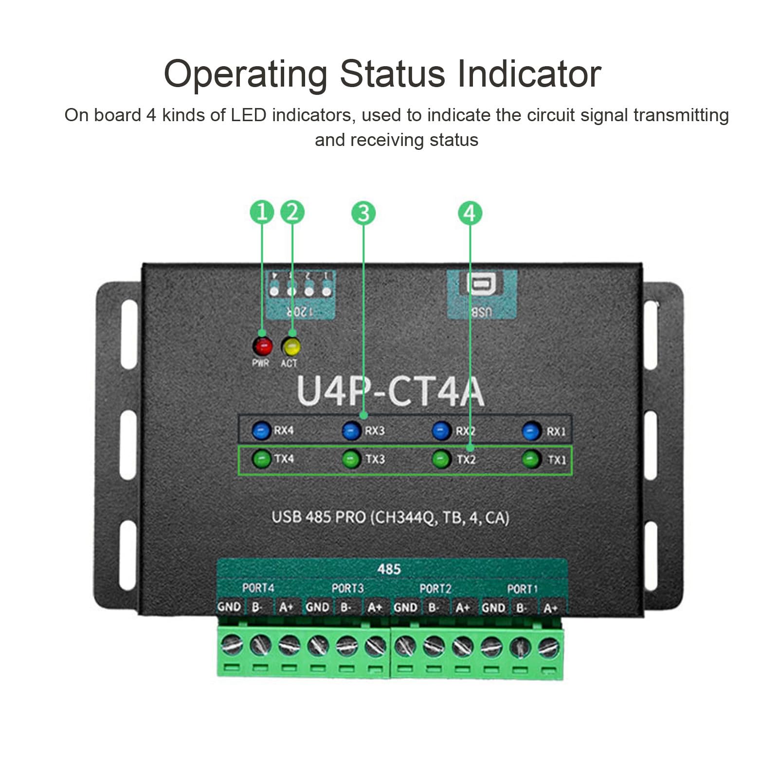 Adaptador USB a RS485, USB a 4 Vías RS485 Módulo de Conversión Cable de Serie para Equipos de Control Industrial, Sobretensión y Trueno Prevención de Descarga de Gases