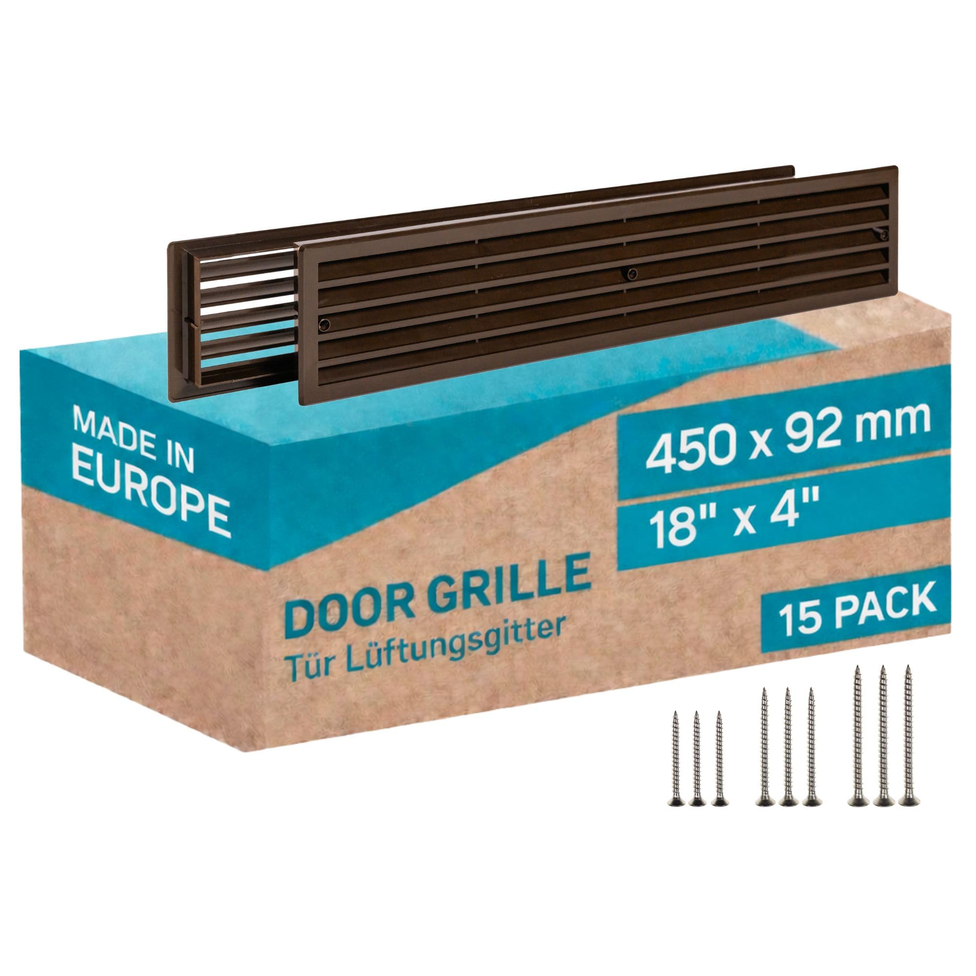 15 Unidades Marrón Rejilla de Ventilación para Puerta 450 x 92 mm Doble Cara – Rejilla de Paso de Aire de Plástico para Puertas – Rejilla de Ventilación Interior para Baño Cocina Garaje