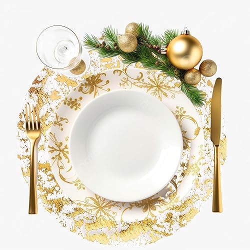 Miniatura 4 de Juego de 150 manteles individuales desechables de lámina dorada, juego de camino de mesa redondo metálico de 13 pulgadas, tapetes de papel prensado