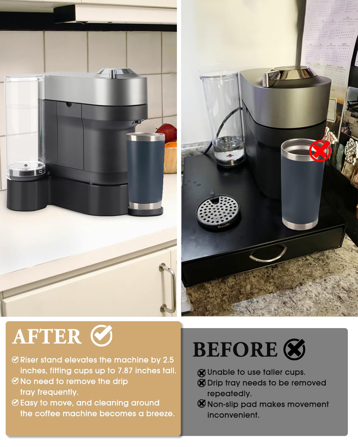 Riser Stand for Nespresso Vertuo Pop+, 3D Printed Coffee Machine Elevation Stand, Compatible with Standard and Deluxe Models, Accommodates Cups with Height Up to 7.48