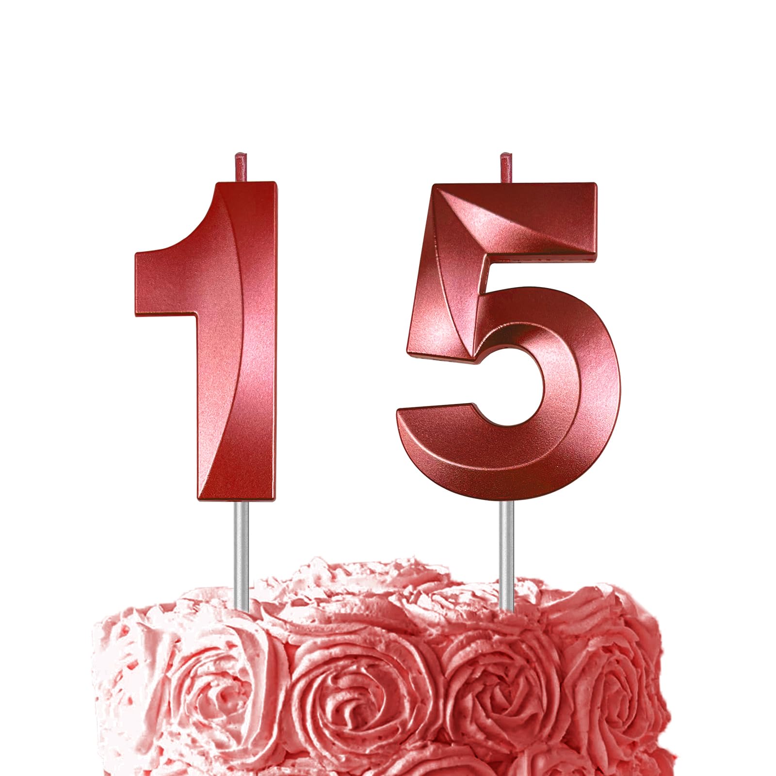 Red Birthday Number 15 Candles for Wedding Party Cake Decorations