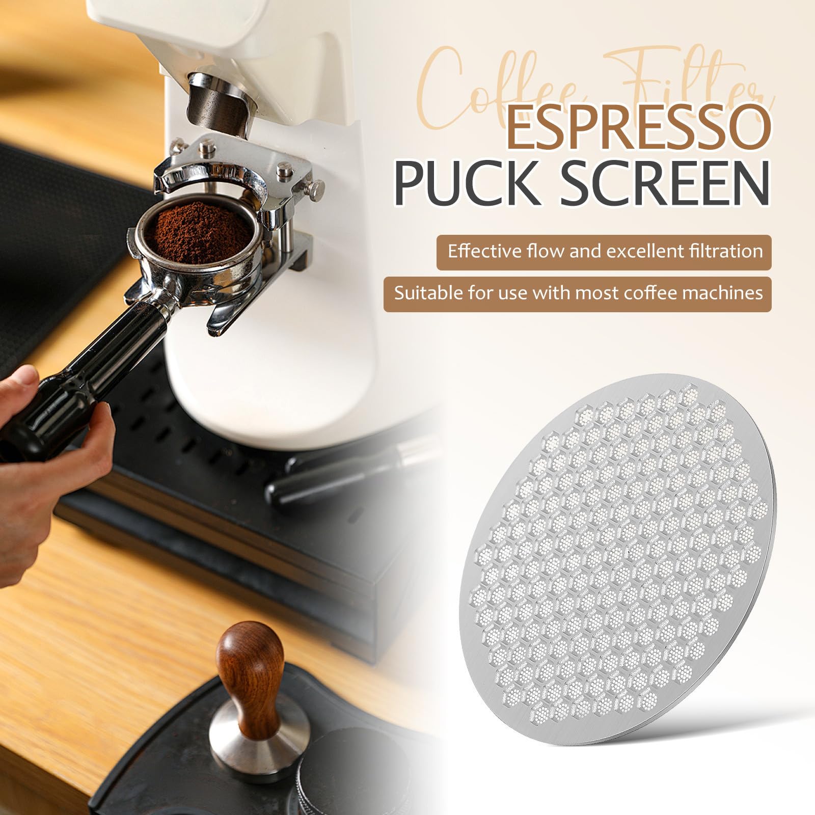 Abaodam Filtro de Café Espresso Reutilizable de Malla Fina de Acero Inoxidable 316, Tamaño Portátil, Excelente Filtración para Máquina de Café, Pack de 2 Unidades