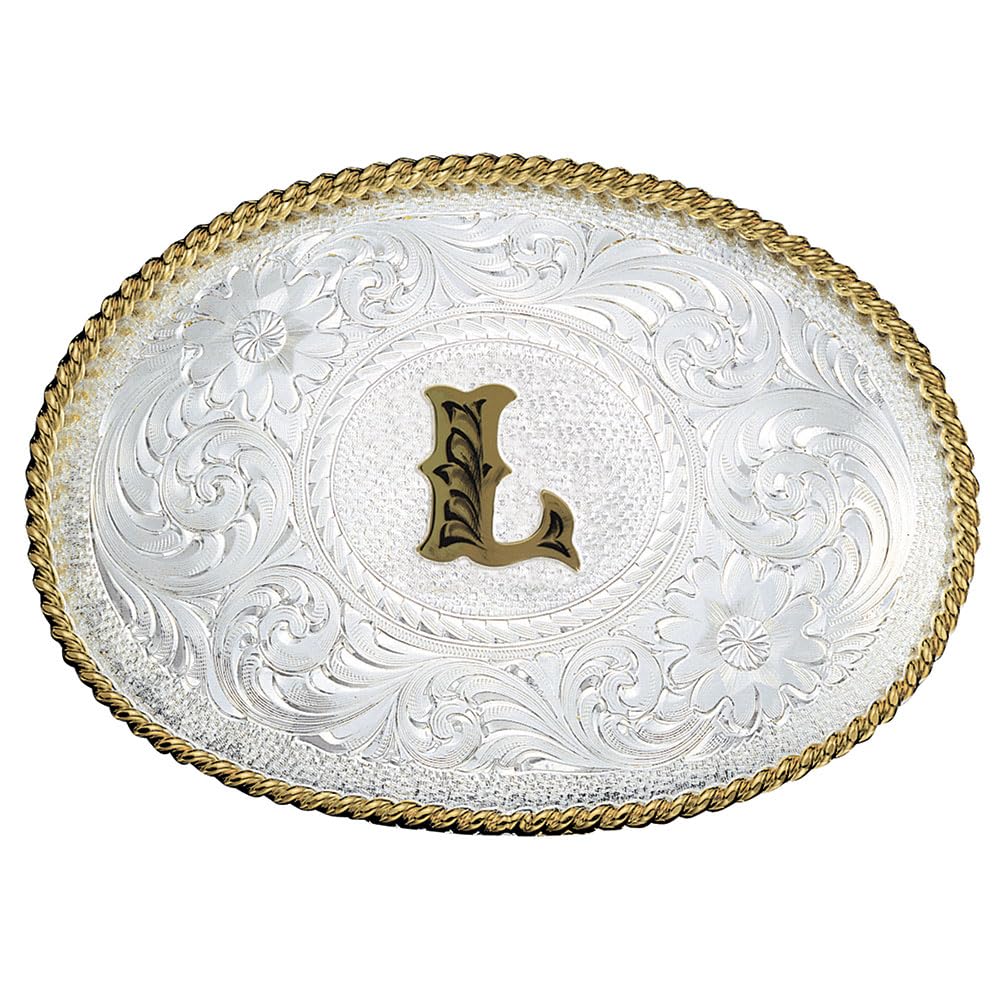 Montana Silversmiths Initial Engraved Gold Trim Western Belt Buckle