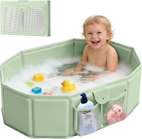 Toddler Bathtub for Shower (12M-5Y) – Large Collapsible Portable Tub Converts Sh