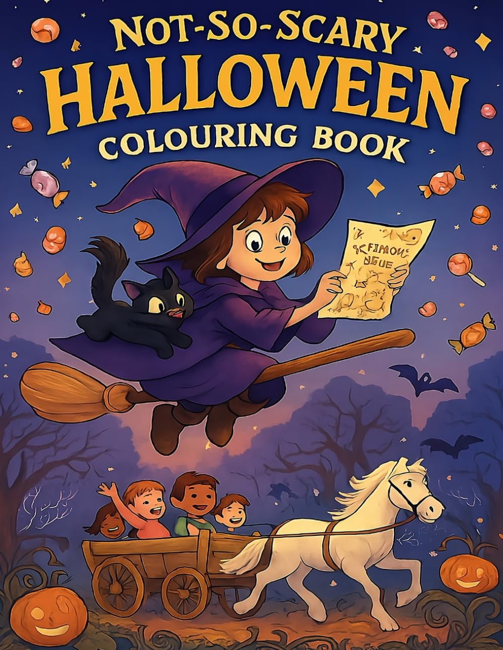 Not-So-Scary Halloween Colouring Book: Friendly Halloween Fun for Kids. Colour Silly Monsters, Cute Ghosts & Whimsical Scenes.