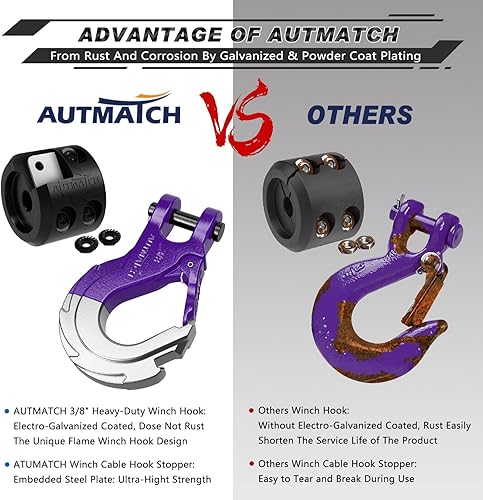 Miniatura 5 de AUTMATCH Pestillo de seguridad para cabrestante de 38 pulgadas, grado 70, gancho deslizante de horquilla de acero forjado y tapón de gancho para