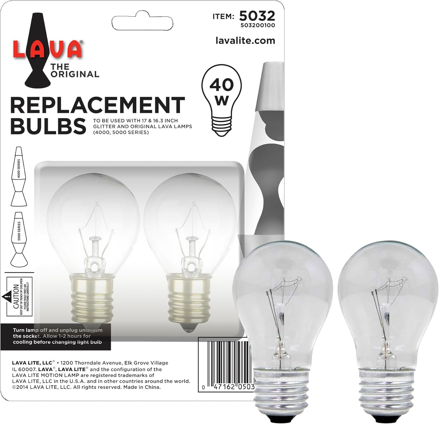 Lava 5032-6 40-Watt Replacement Item #5032 Light Bulb, 2 Count (Pack of 1), Clear