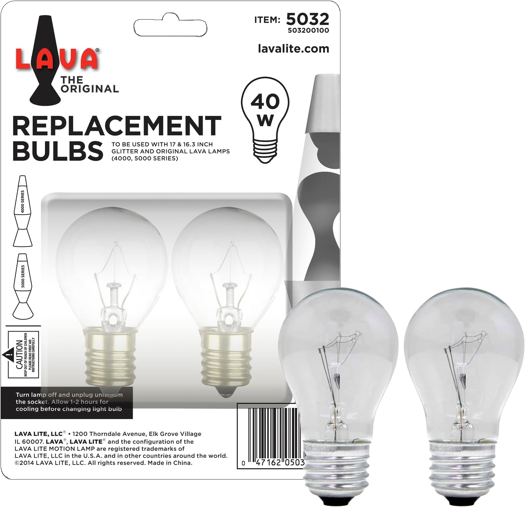 Lava Lite 5032-6 40-Watt Replacement 2-Pack Brand 16.3 and 17 inch Lamps Light Bulb, 2 Count (Pack of 1), Clear