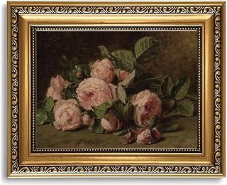 KISSFOX vintage rose floral canvas with gold frame