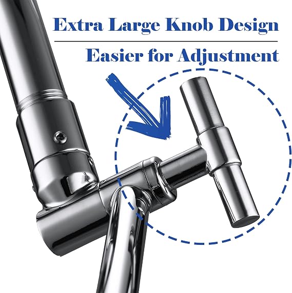 Chrome Shower Arm Extension - 13'' Adjustable Height & Range, Universal Connector, Locking Nuts